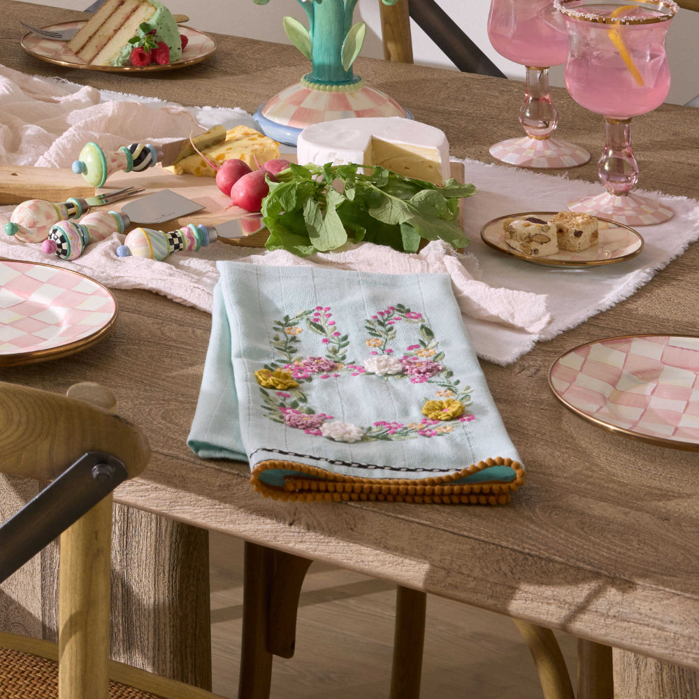 MacKenzie-Childs Floral Bunny Embroidered Dish Towel