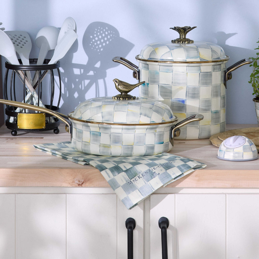 Sterling Check decor pieces on kitchen display background 