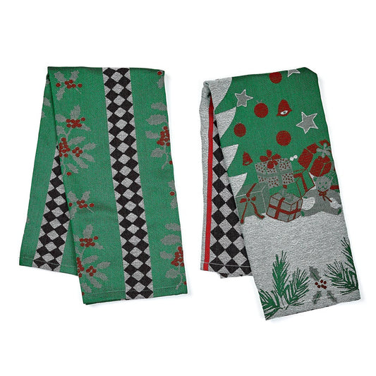 MacKenzie-Childs Holly & Holiday Tree Jacquard Dish Towels - Set of 2