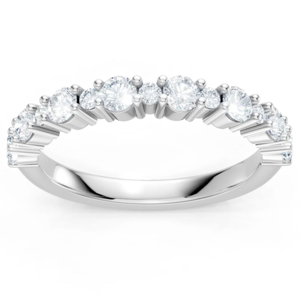 Silver ring with diamonds on a white background