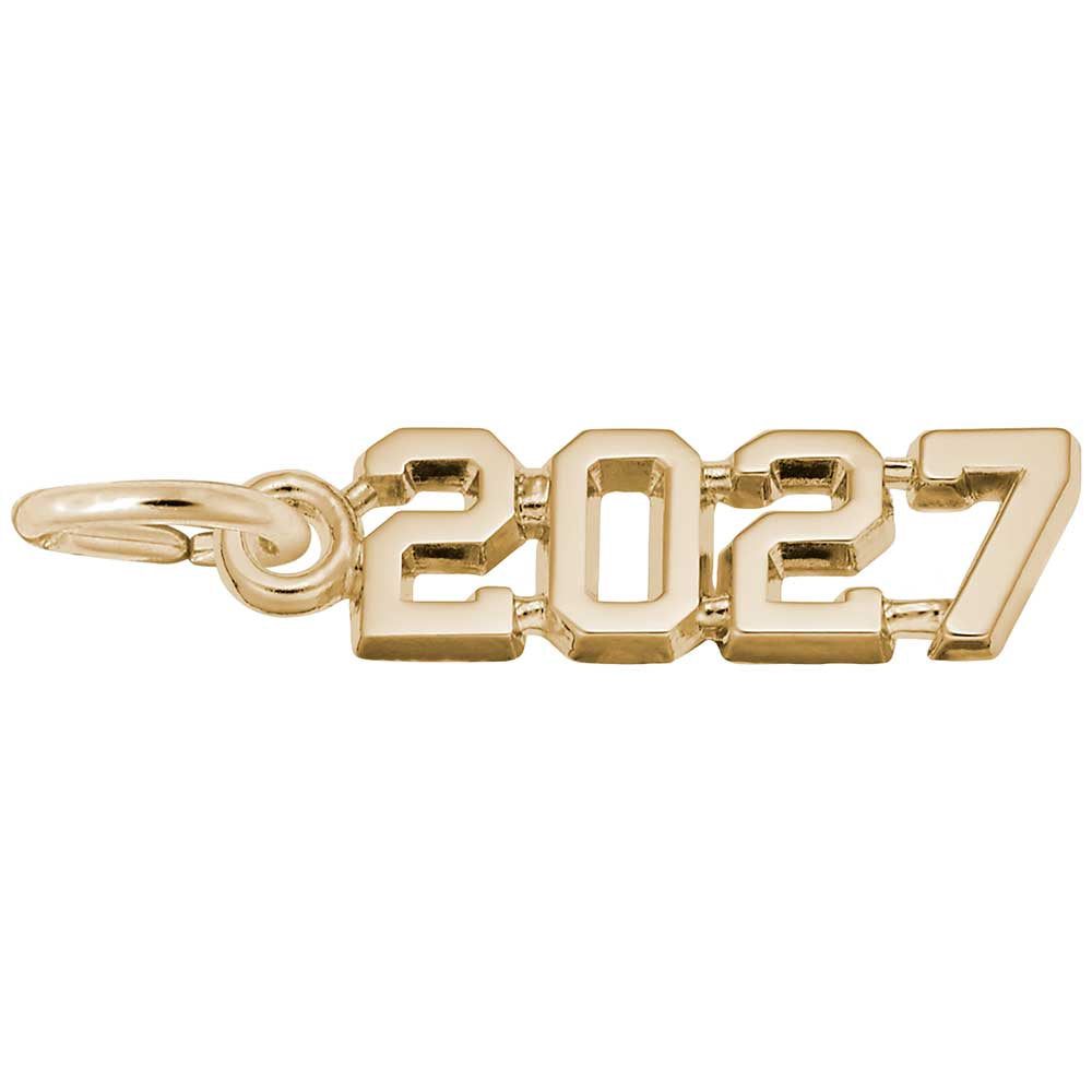 Gold '2027' Charm on a white background