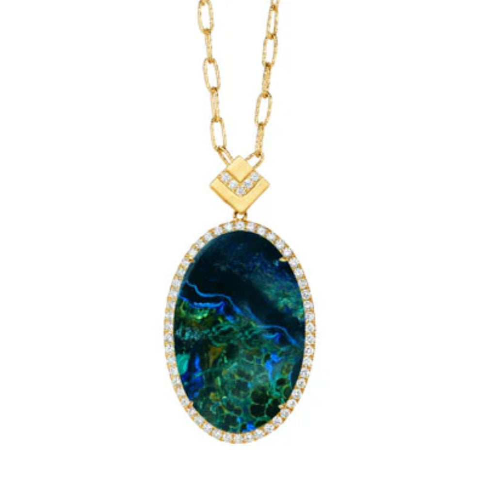 18k Gold Azurite Malachite Pendant Necklace