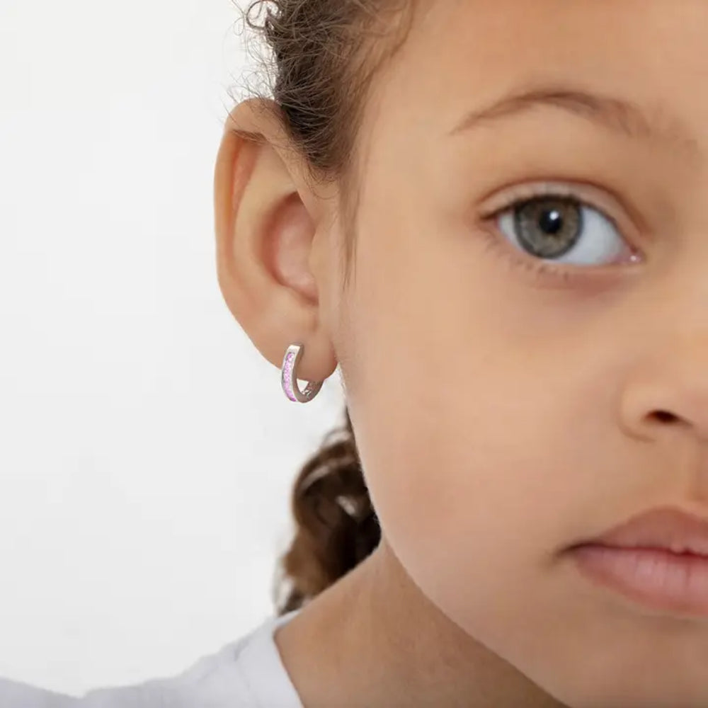 Children's Small Channel CZ Hoop Earrings - Pink