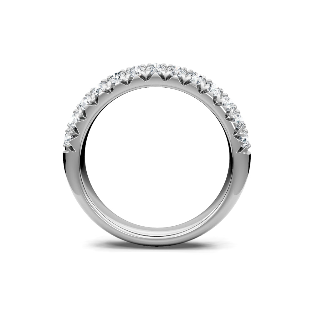 14k Round Diamond 2 Row French Pave Band
