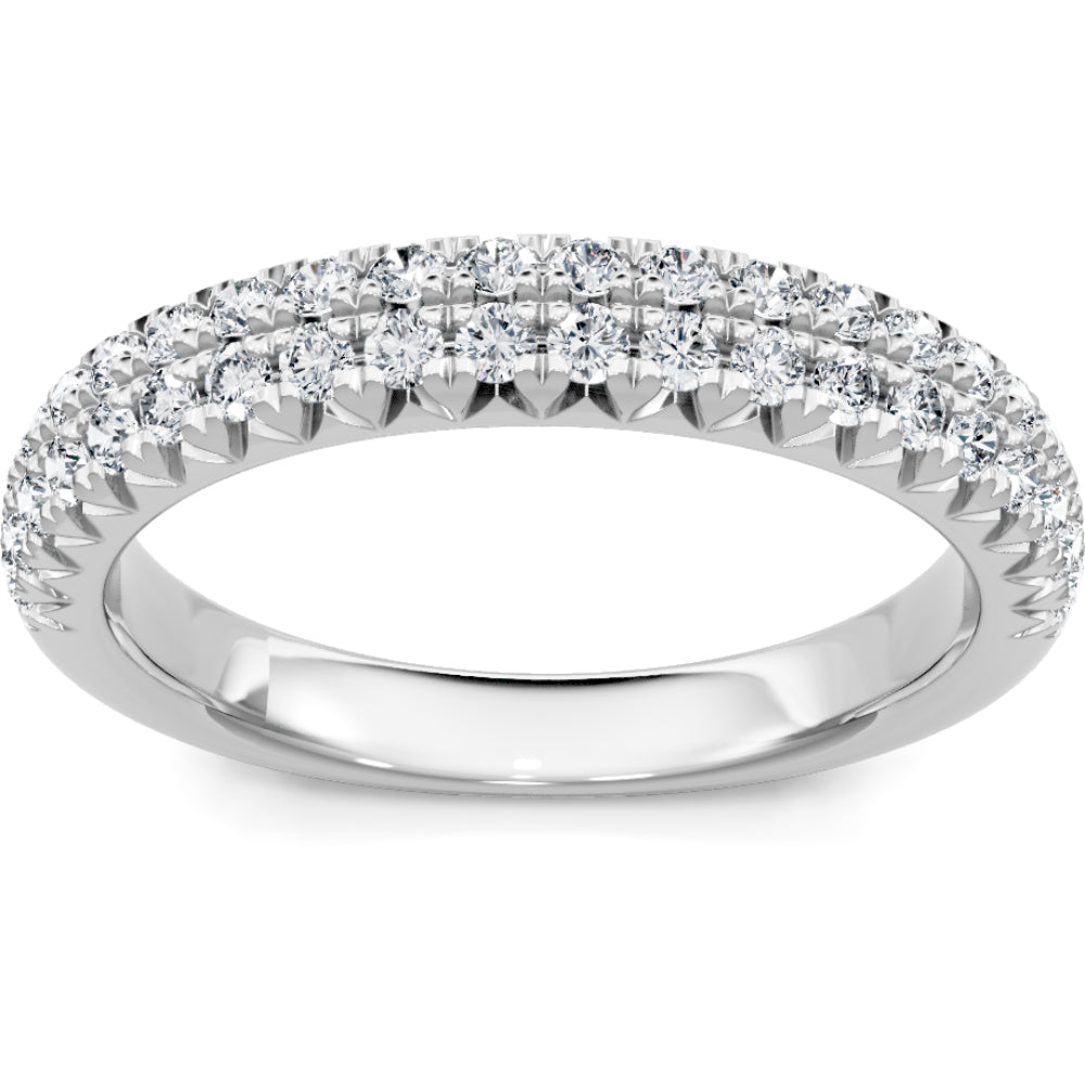 14k Round Diamond 2 Row French Pave Band
