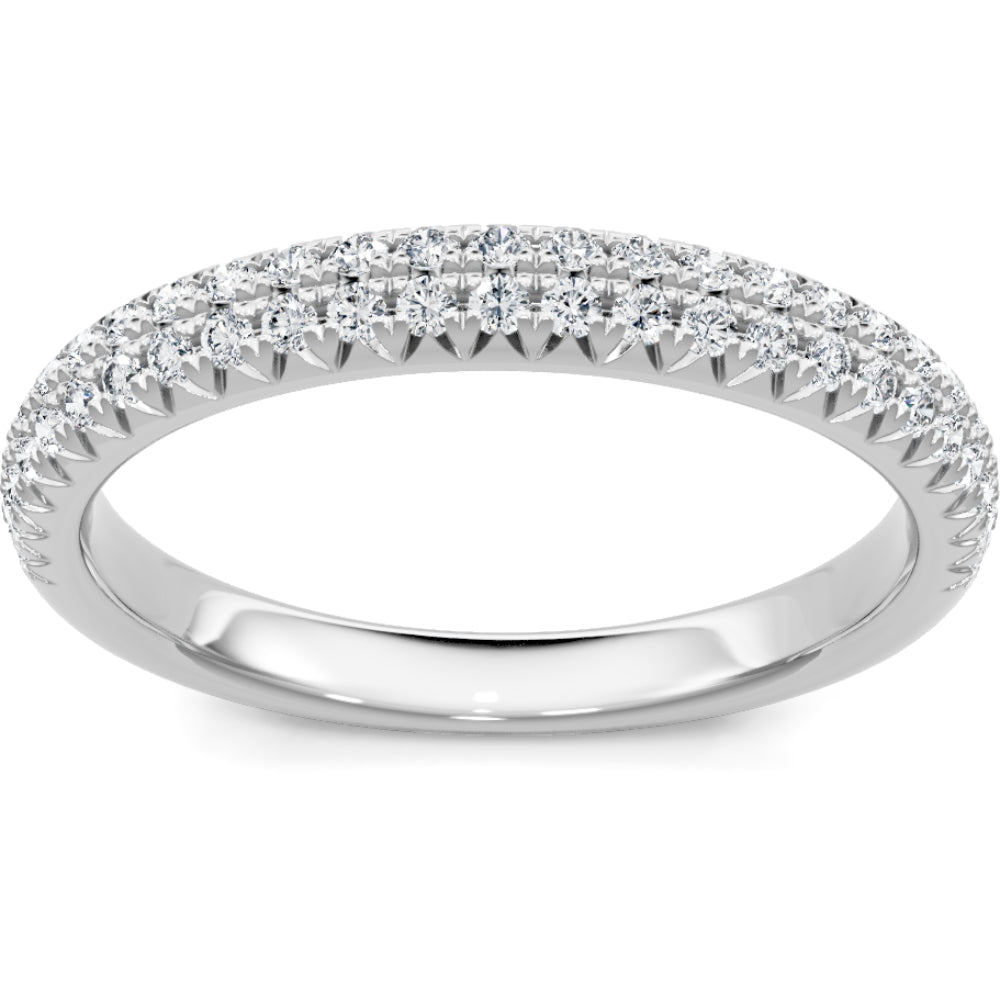 14k Round Diamond 2 Row French Pave Band