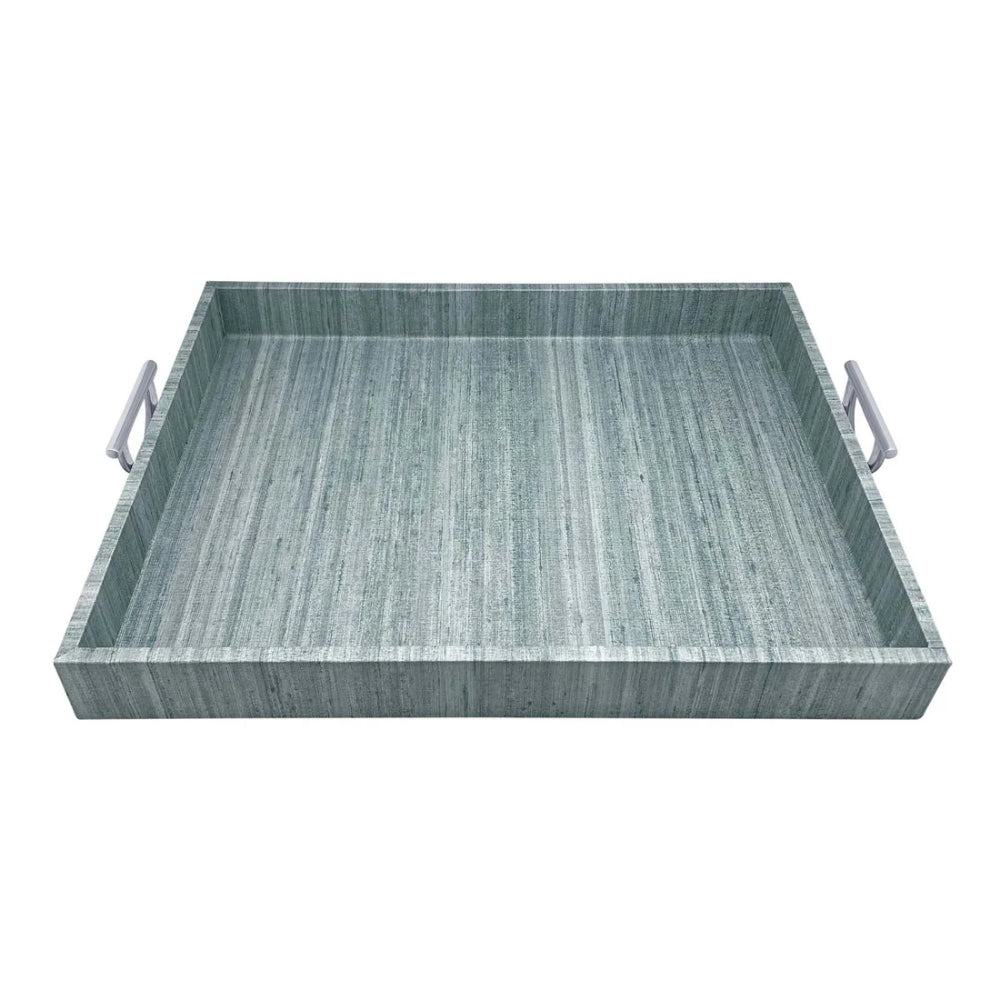 Mariposa Capri Faux Green Grasscloth Tray With Metal Handles