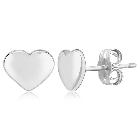 Sterling Silver Flat Heart Stud Earrings