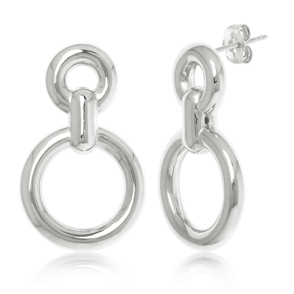 Sterling Silver Linked Double Hoop Drop Earrings