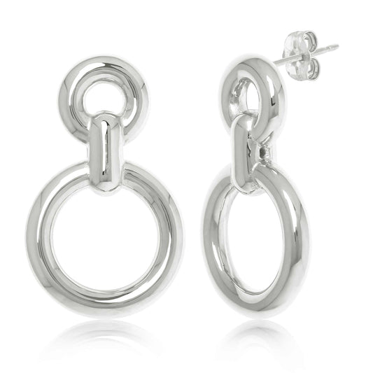 Sterling Silver Linked Double Hoop Drop Earrings