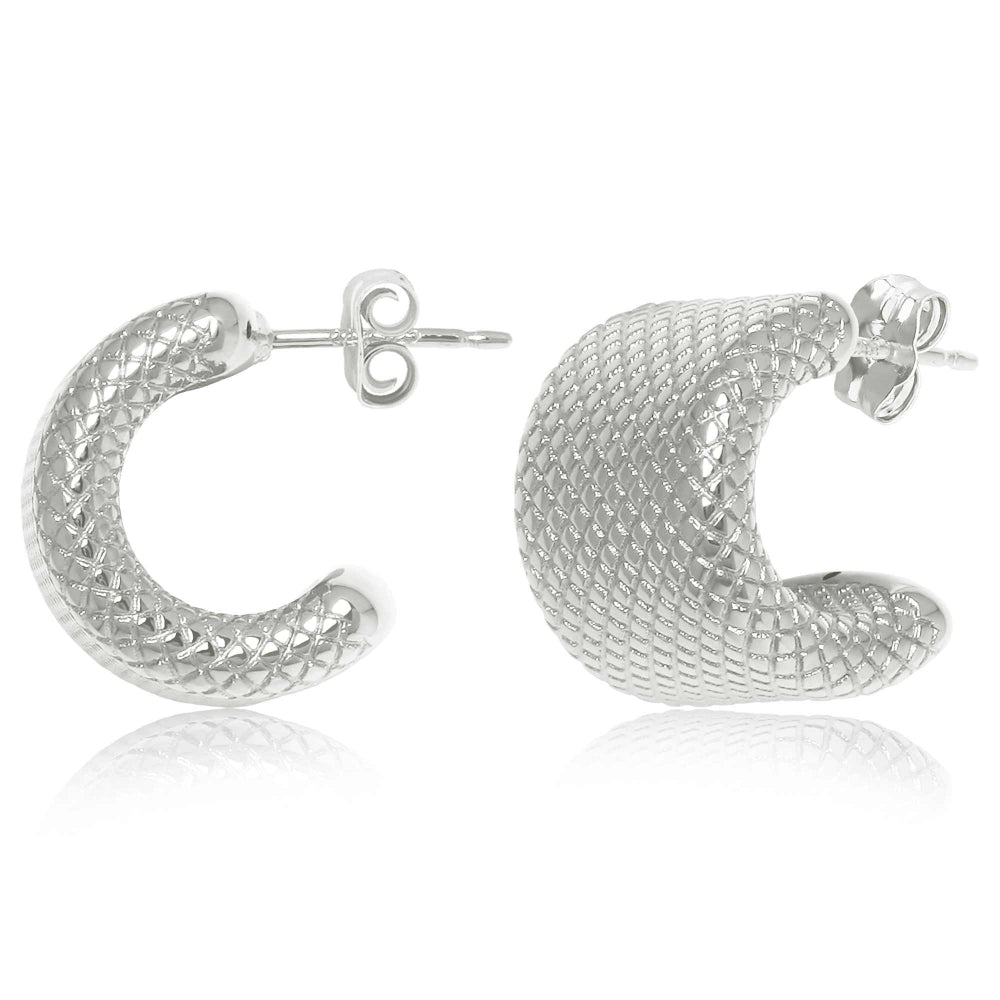 Sterling Silver Wide Textured Cuff Hoop Earrings