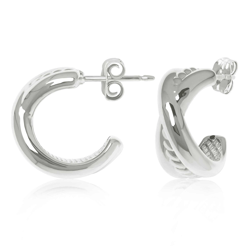 Sterling Silver Twisted Polished X Hoop Earrings