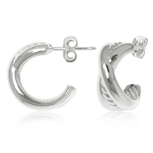 Sterling Silver Twisted Polished X Hoop Earrings