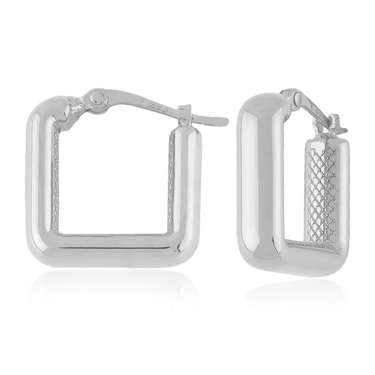 Sterling Silver Small Plain Square Hoop Earrings