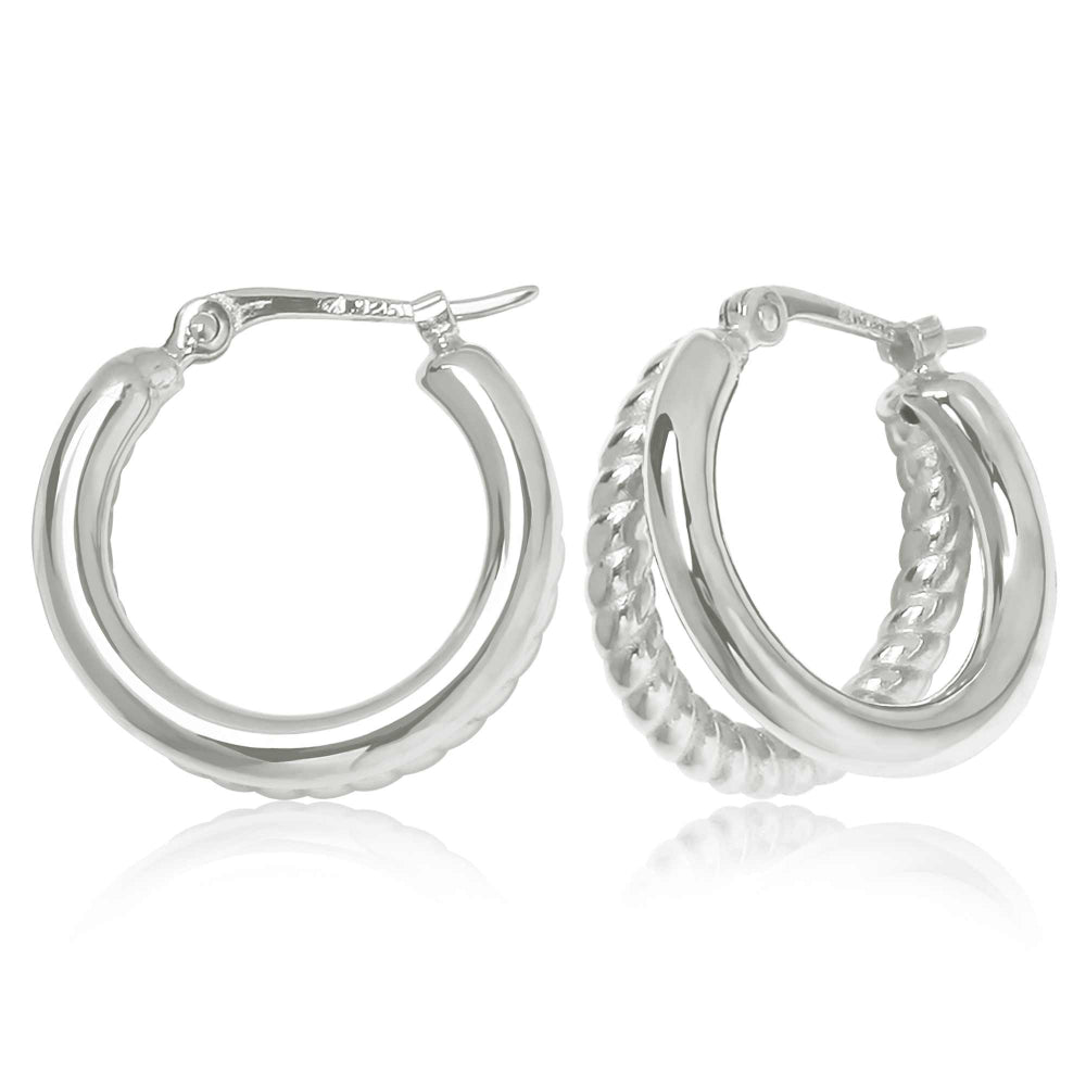 Sterling Silver Small Double Tube Twist Hoop Earrings