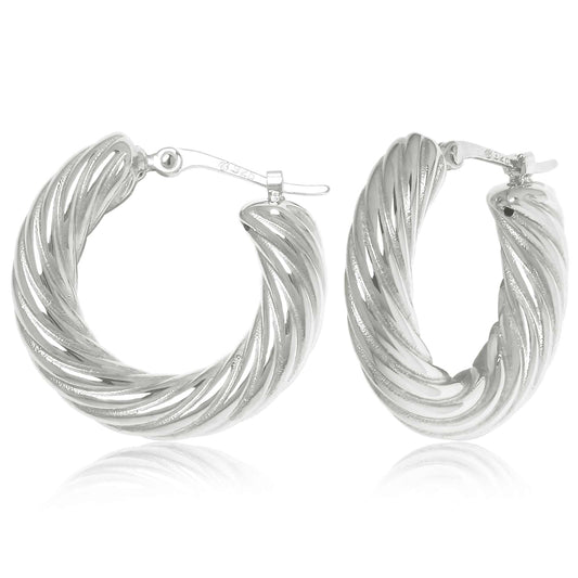 Sterling Silver Spiral Twist Hoop Earrings