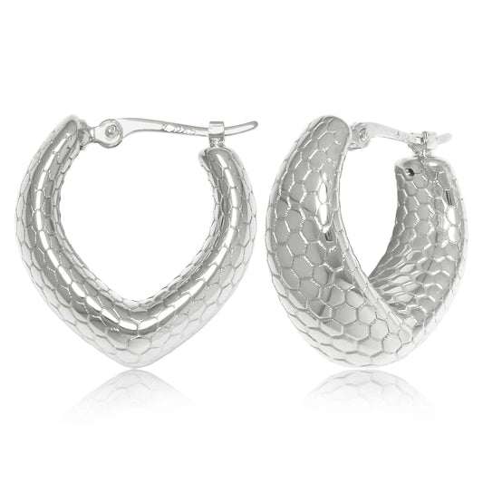 Sterling Silver Textured Pear Hoop Earrings