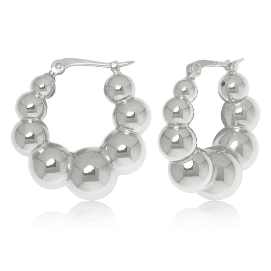 Sterling Silver Tapered Ball Hoop Earrings
