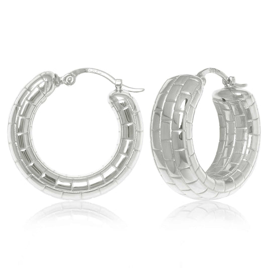 Sterling Silver Brick Pattern Hoop Earrings