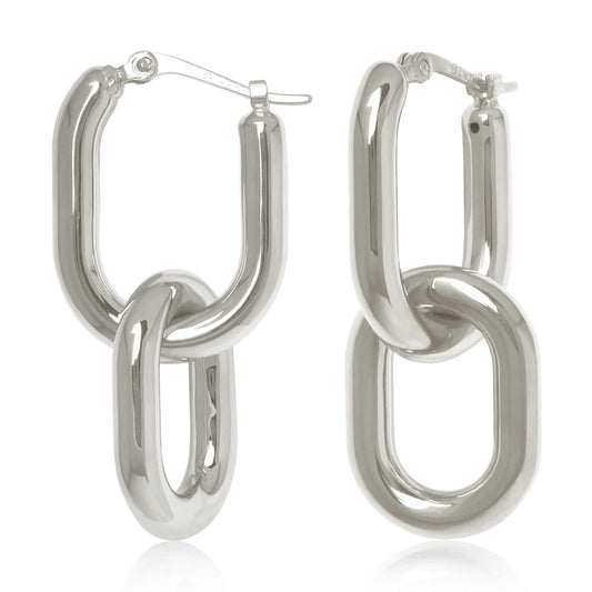 Sterling Silver Double Oval Interlock Hoop Earrings