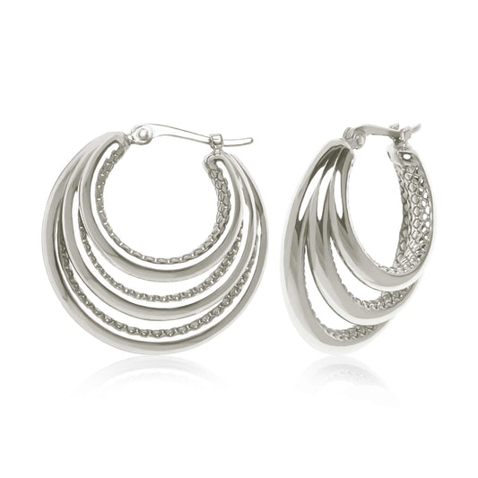 Sterling Silver Graduated Triple Hoop Snap-Down Hoop Earrings