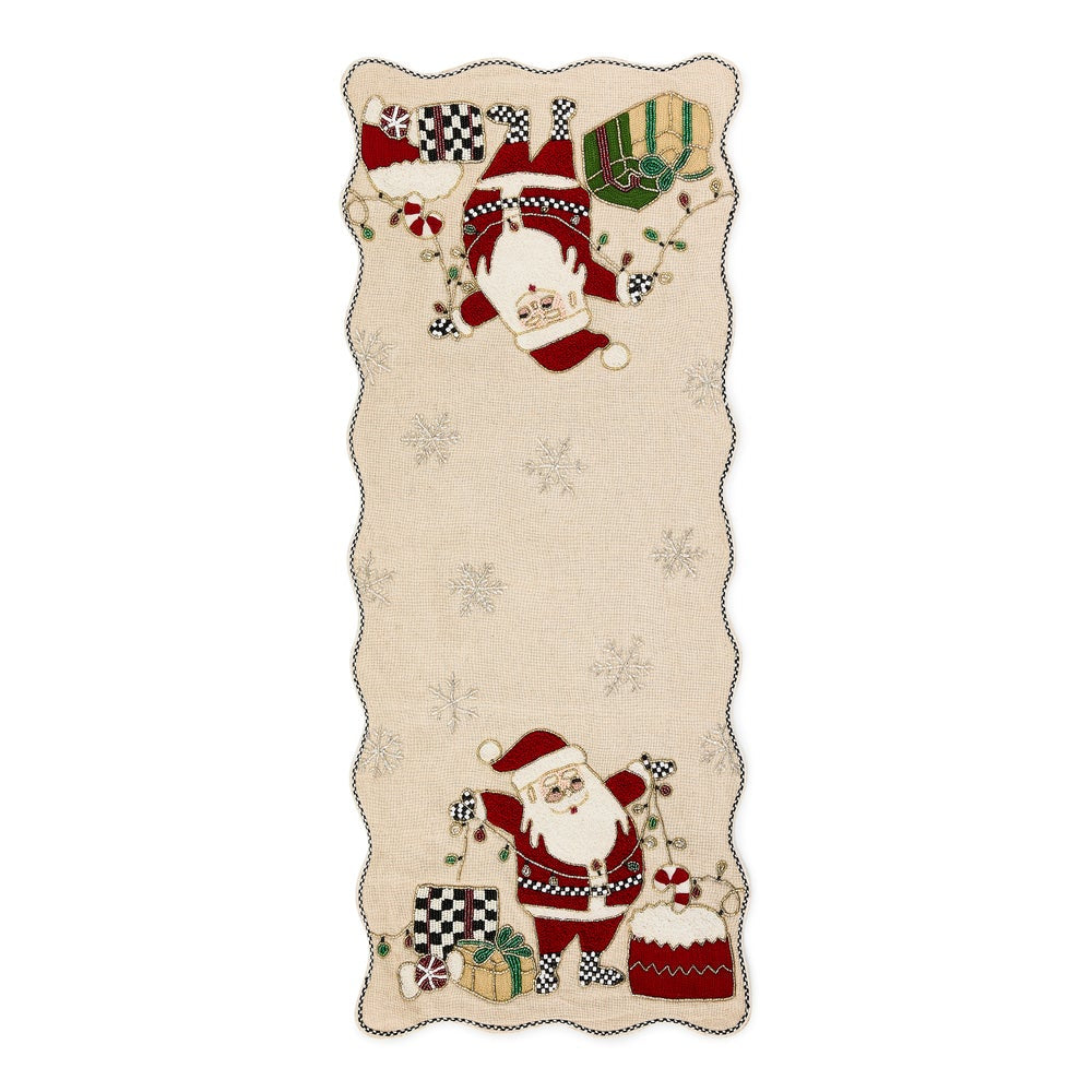 MacKenzie-Childs Santa With Tree Lights Beaded Table Runner
