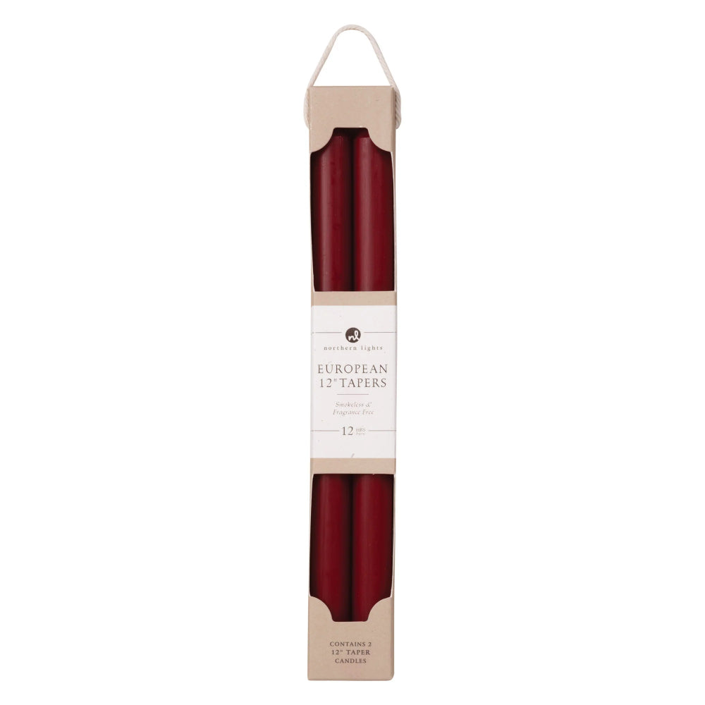 Northern Lights 12" Tapers Candles 2pk - Crimson