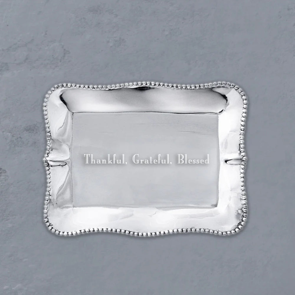 Beatriz Ball GIFTABLES Pearl Denisse Rectangular Engraved Tray - "Thankful, Grateful, Blessed"