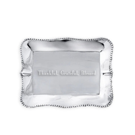 Beatriz Ball GIFTABLES Pearl Denisse Rectangular Engraved Tray - "Thankful, Grateful, Blessed"