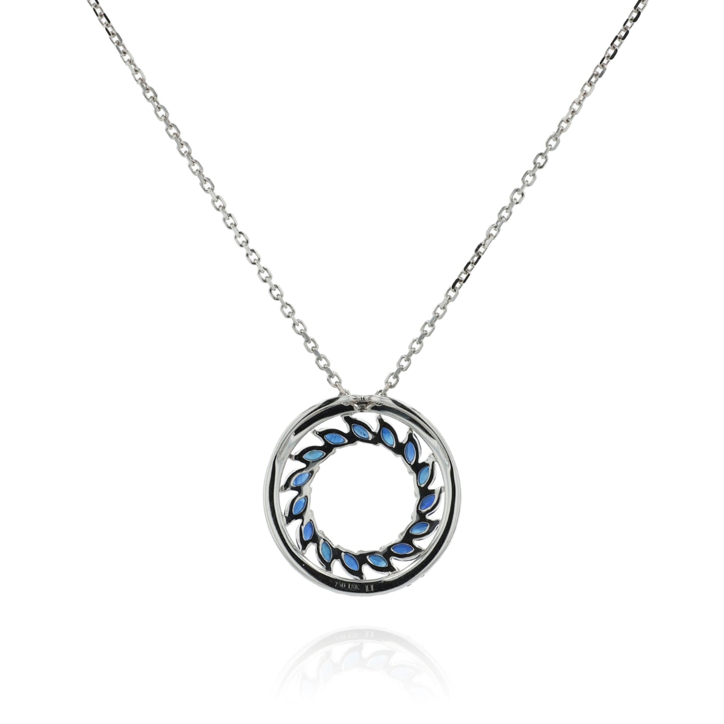 18k White Gold 16-18" Sapphire and Diamond Open Circle Pendant Necklace