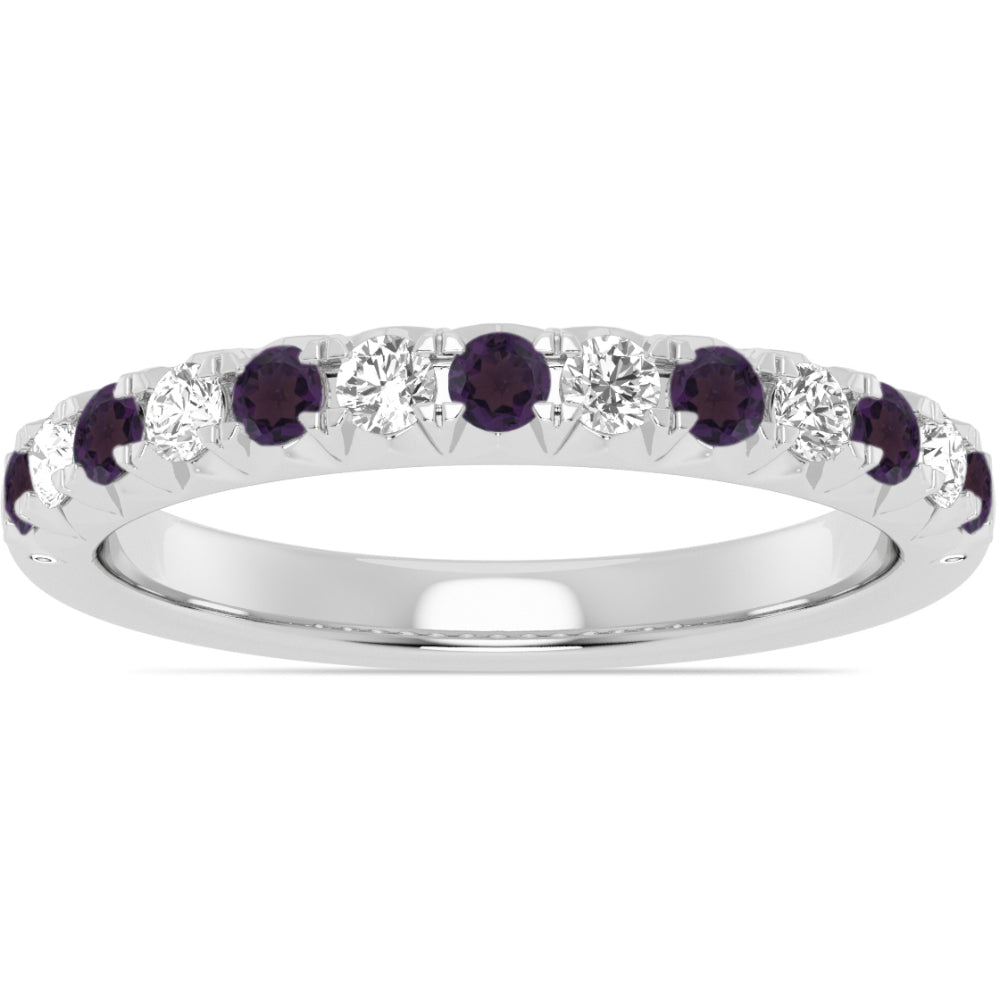 14k Gold Amethyst and Diamond Band