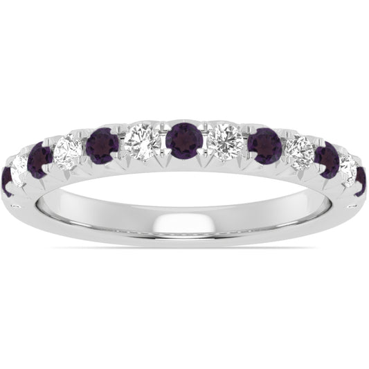 14k Gold Amethyst and Diamond Band