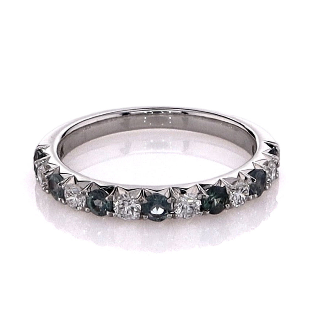 14k White Gold Alternating Alexandrite and Diamond Half Way Band