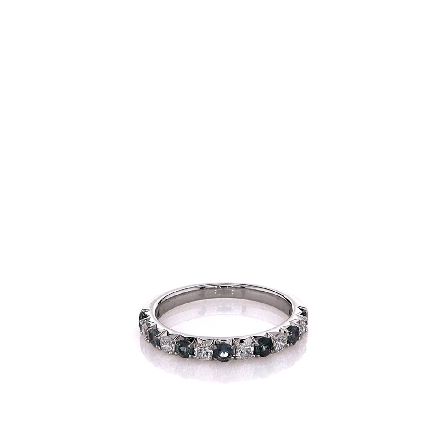 14k White Gold Alternating Alexandrite and Diamond Half Way Band