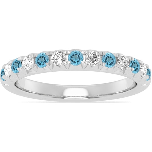 14k Gold Swiss Blue Topaz and Diamond Band