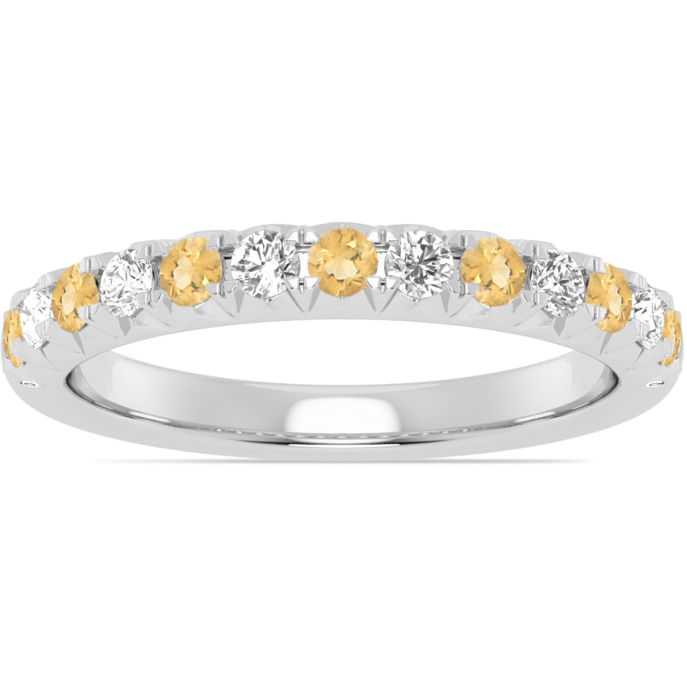 14k Gold Citrine and Diamond Band