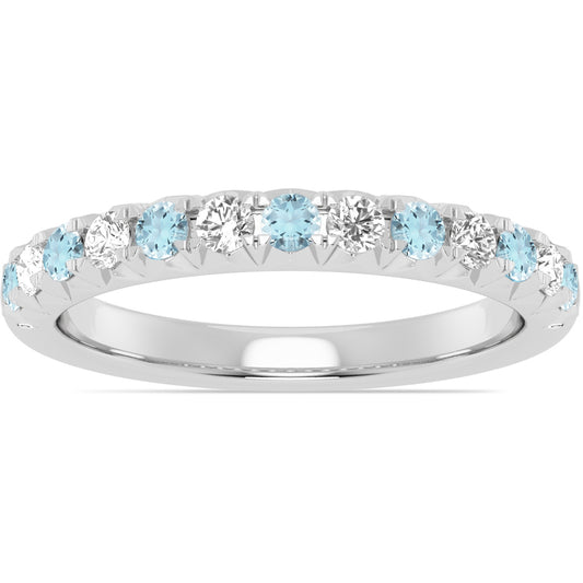 14k Gold Aquamarine and Diamond Band