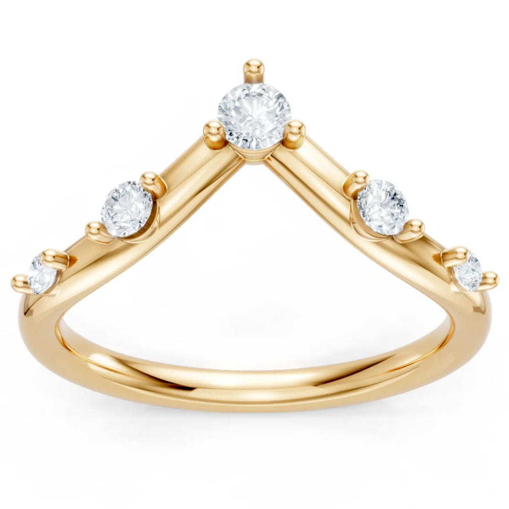 Gold ring with diamond stones on a white background