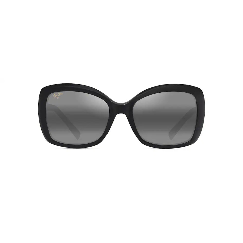 Black sunglasses with gray lenses on a white background