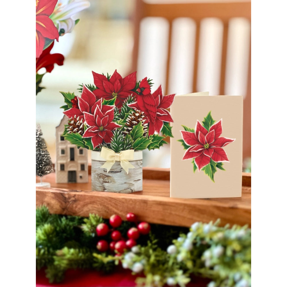 FreshCut Paper Mini Birch Poinsettia Greeting Card