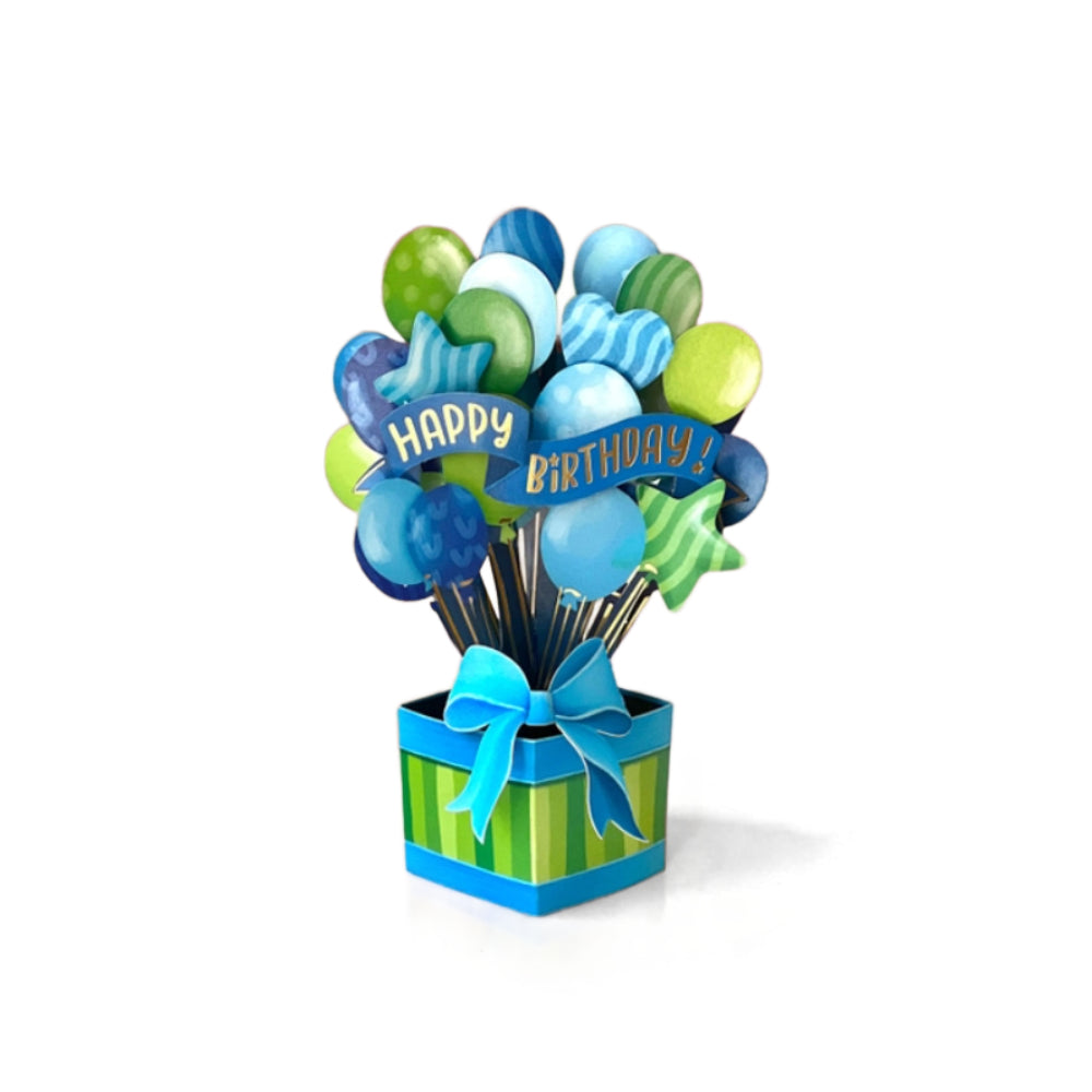 Mini Blue Birthday Balloons Pop-Up Greeting Cards