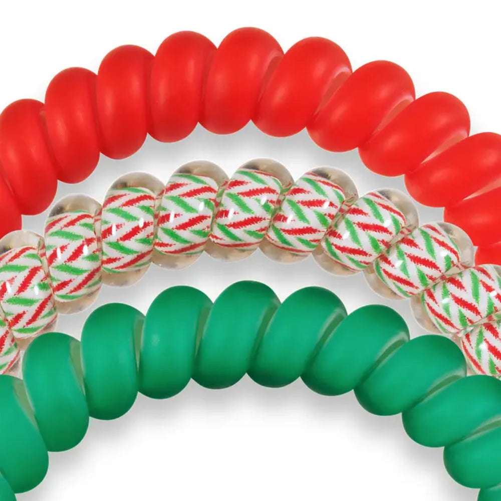 TELETIES Spiral Hair Coils Santa Baby Hair Ties (Set of 3) - Small