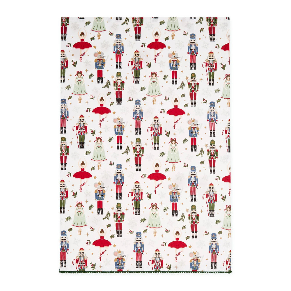 Patterned kitchen towel with Nutcracker design on a white background