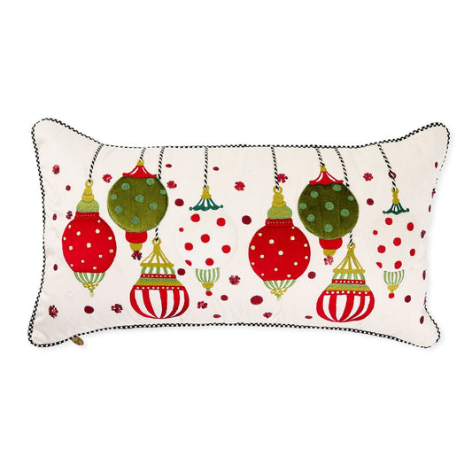 MacKenzie-Childs Festive Ornaments Lumbar Throw Pillow