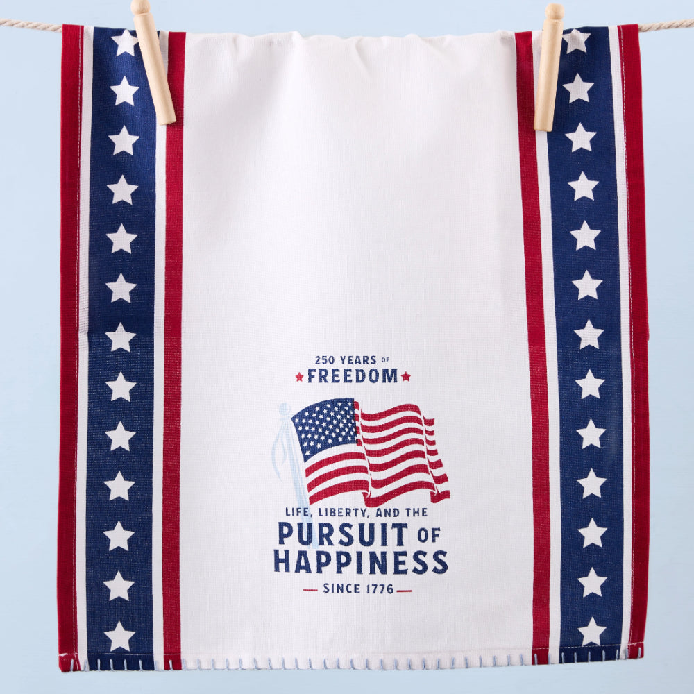 Design Imports Life Liberty Happiness Embellished Dishtowel