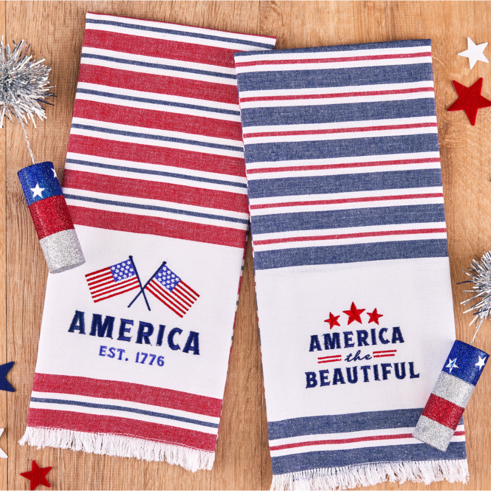 Design Imports Americana Stripes Embellished Dishtowels