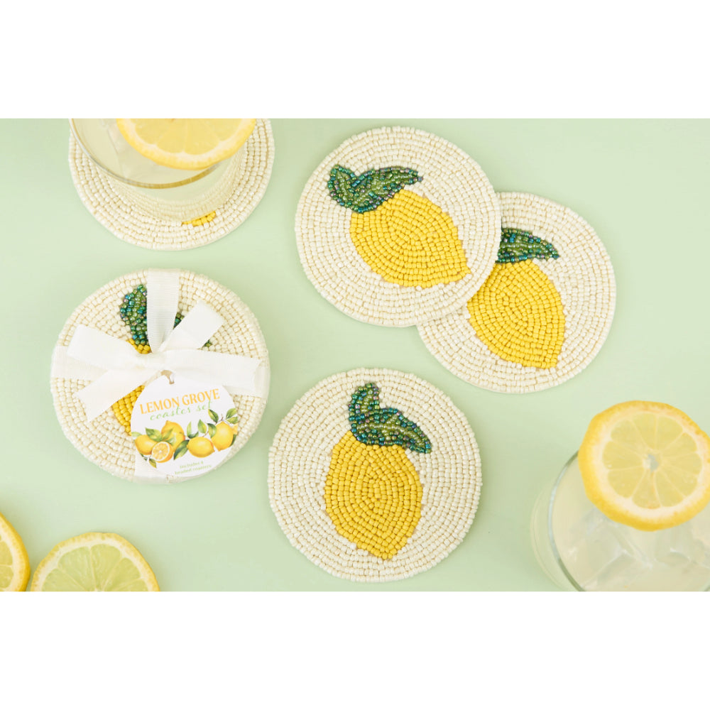 Design Imports Lemon Beaded Coasters - Set of 4
