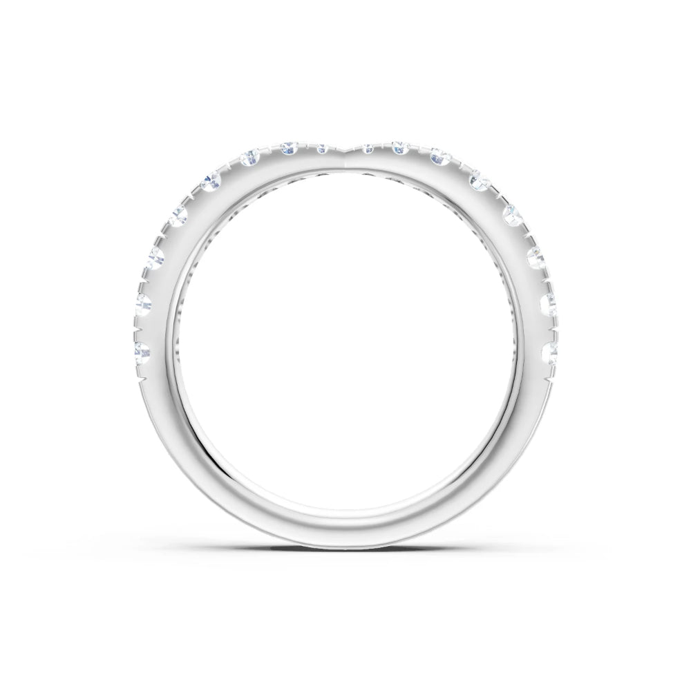 Silver ring with small diamonds on a white background