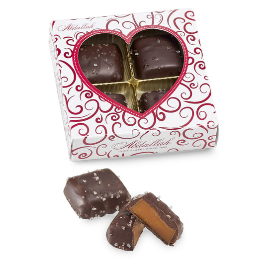 Abdallah Candies 2.4oz Sea Salt Dark Chocolate Caramels in Valentine Gift Box