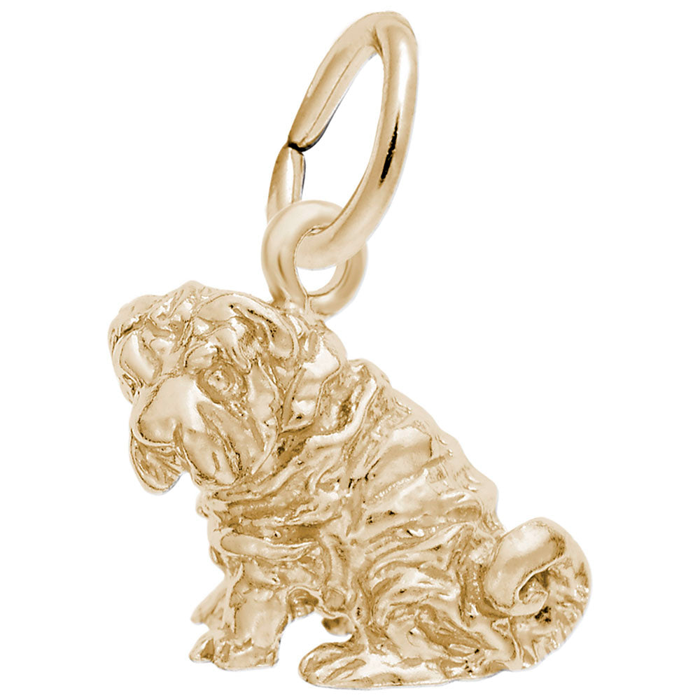 Gold dog charm with textured body, shown on a plain white background